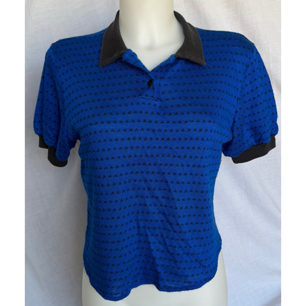 Vintage 80s 90s Chain Gang Polo Shirt Blue Black Geometric Knit Large